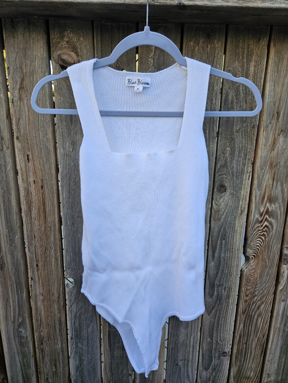 Blue Blosson White Ribbed Square-Neck Tank Bodysuit Women's Size XL